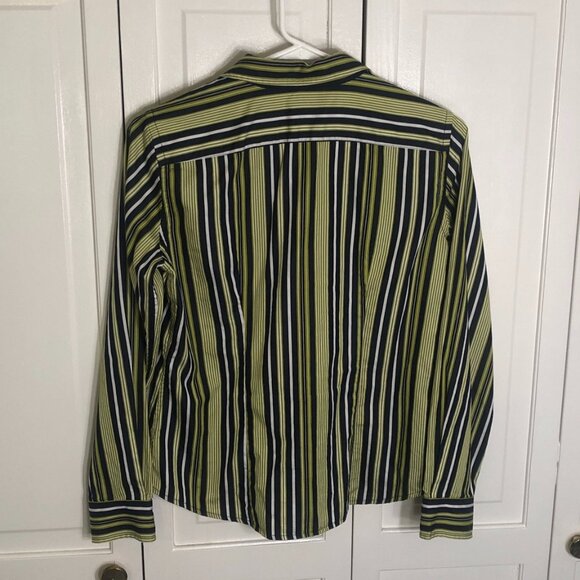 Jones New York Signature Blouse Petite Medium 100% Cotton Striped Button Up Top - Picture 4 of 4